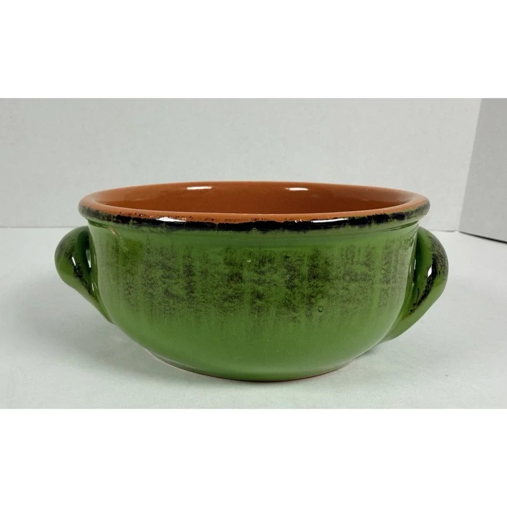 De Silva Set Of Two Italian Terracotta Glaze Bowls with Handles 5 Inches